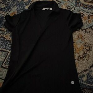 Lady Hagan black xs split v neck polo short sleeve polyester shirt. Euc.